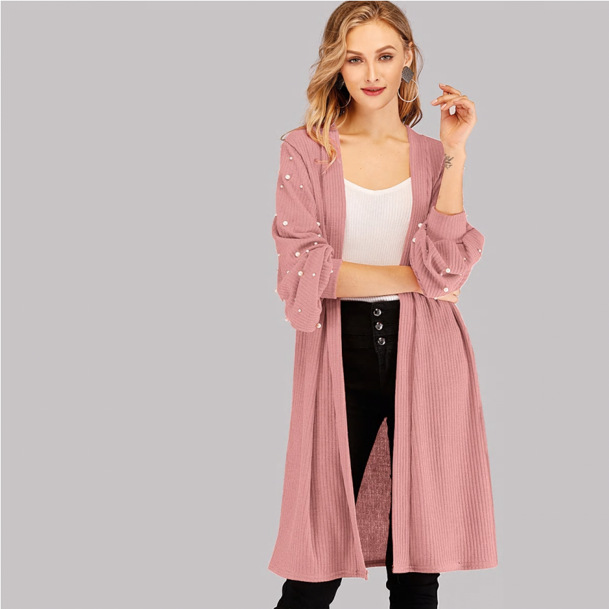 Pink Pearl Balloon Sleeve Cardigan (870x1110), Png Download