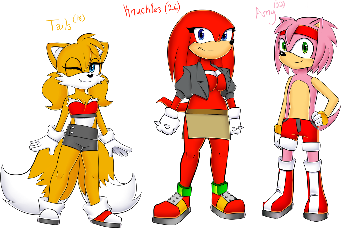 Tails Knuckles And Amy Genderbends (1527x1000), Png Download