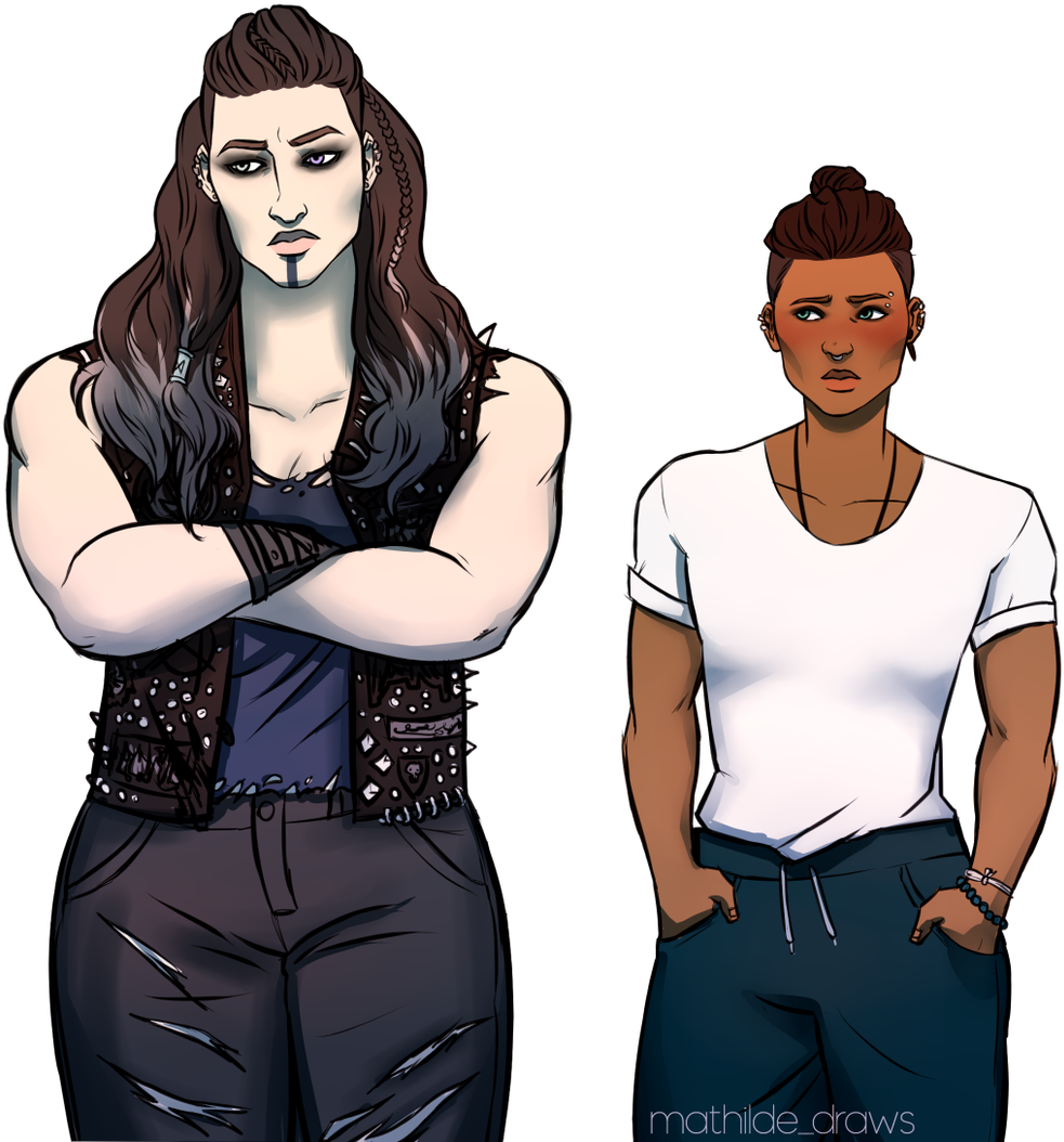 Drawing Of Two Women, One Tall And Muscles With Long (1200x1095), Png Download