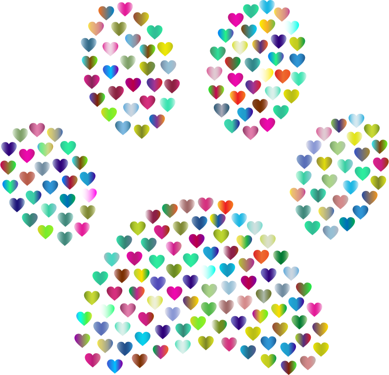 Paw Print Hearts Polyprismatic (786x758), Png Download