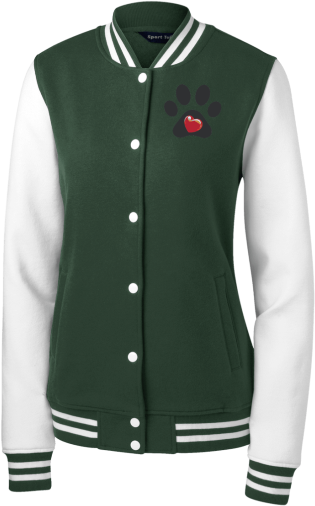 Embroidered My Heart Paw Print Women's Fleece Letterman (1024x1024), Png Download