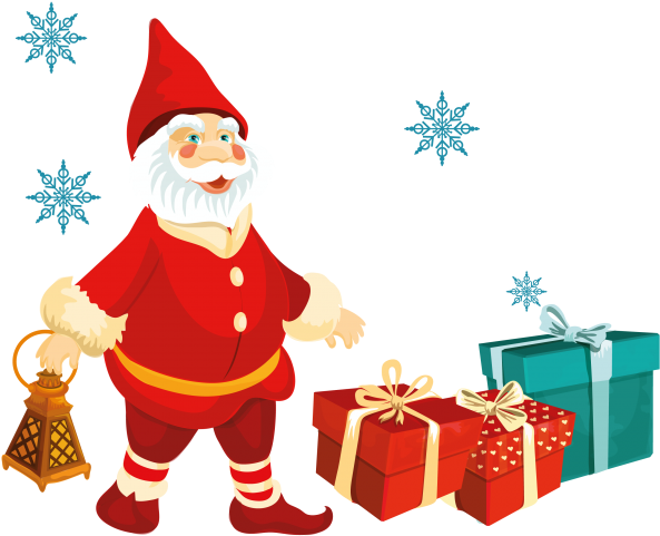 Santa Claus And Gifts (866x650), Png Download