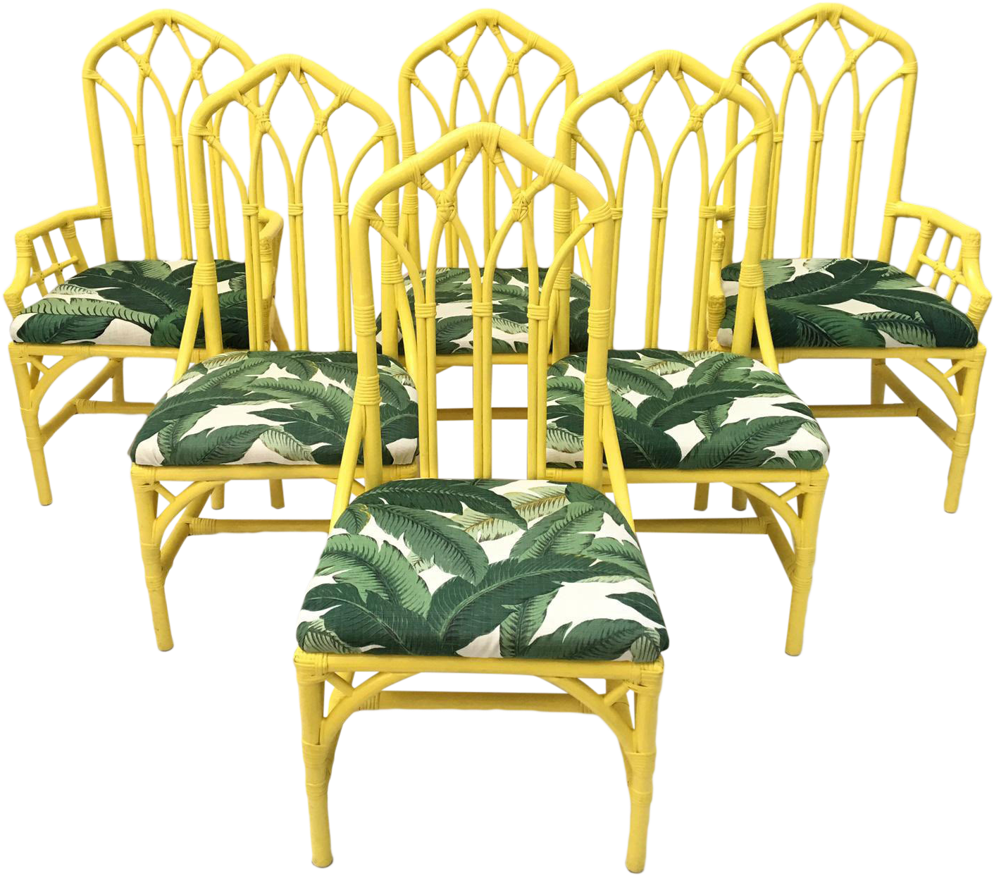 Tropical Banana Leaf Print Bamboo Rattan Dining Chairs (1567x1380), Png Download