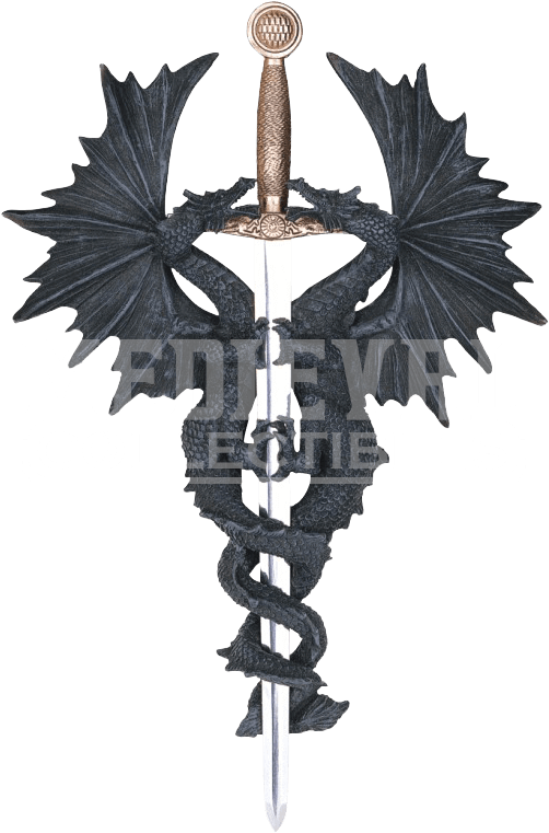 Double Dragon With Sword Wall Plaque (785x785), Png Download