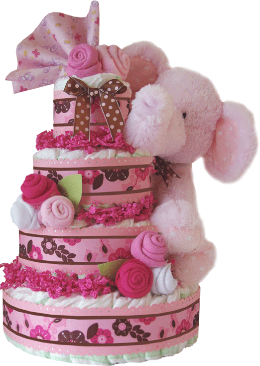 Pink Elephant Diaper Cake , Luxcreativegiftbaskets (522x734), Png Download