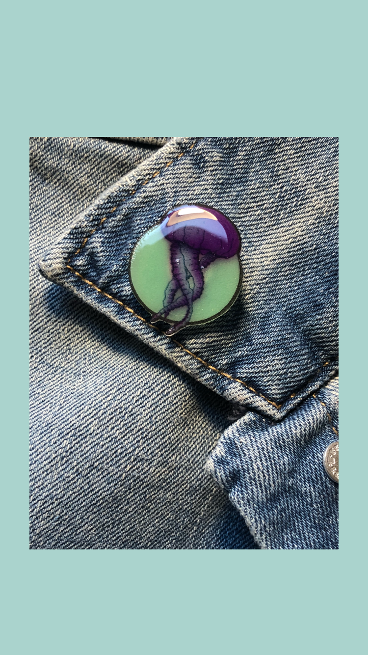 Jellyfish Handmade Pins Art @dmt Arts (750x1334), Png Download