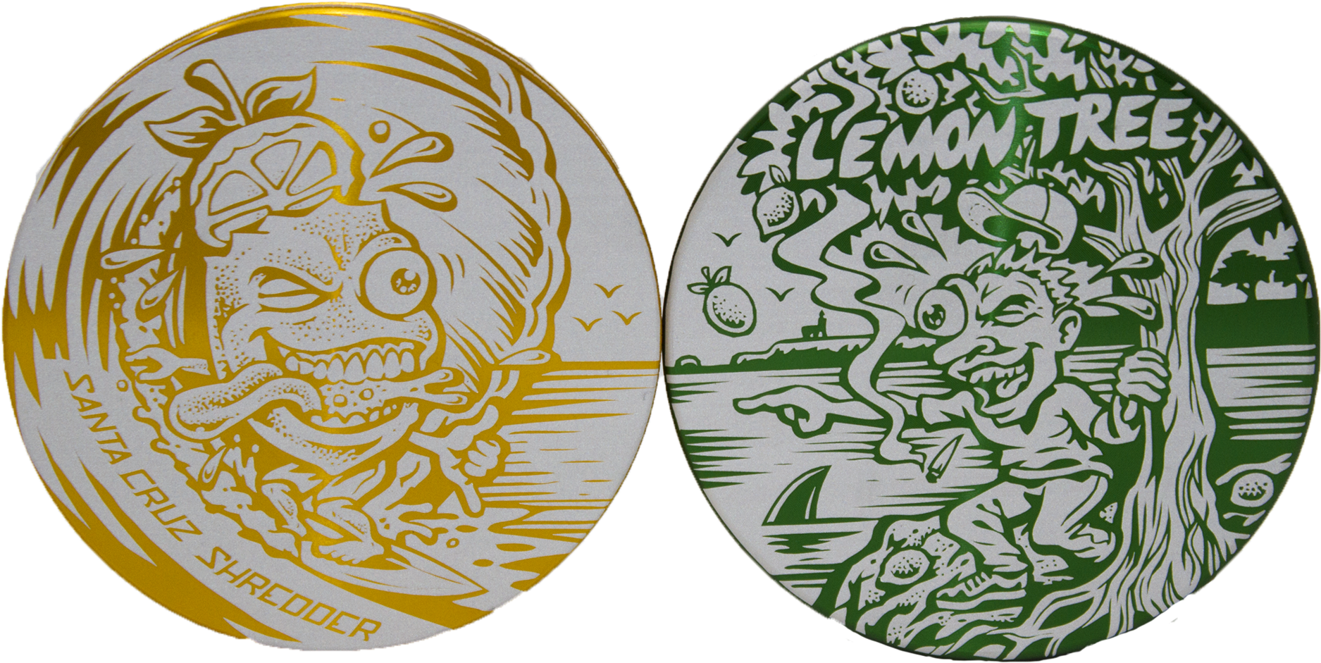 The "surfing Lemon" & "crazy Shawn" Etched Grinder (2048x1129), Png Download