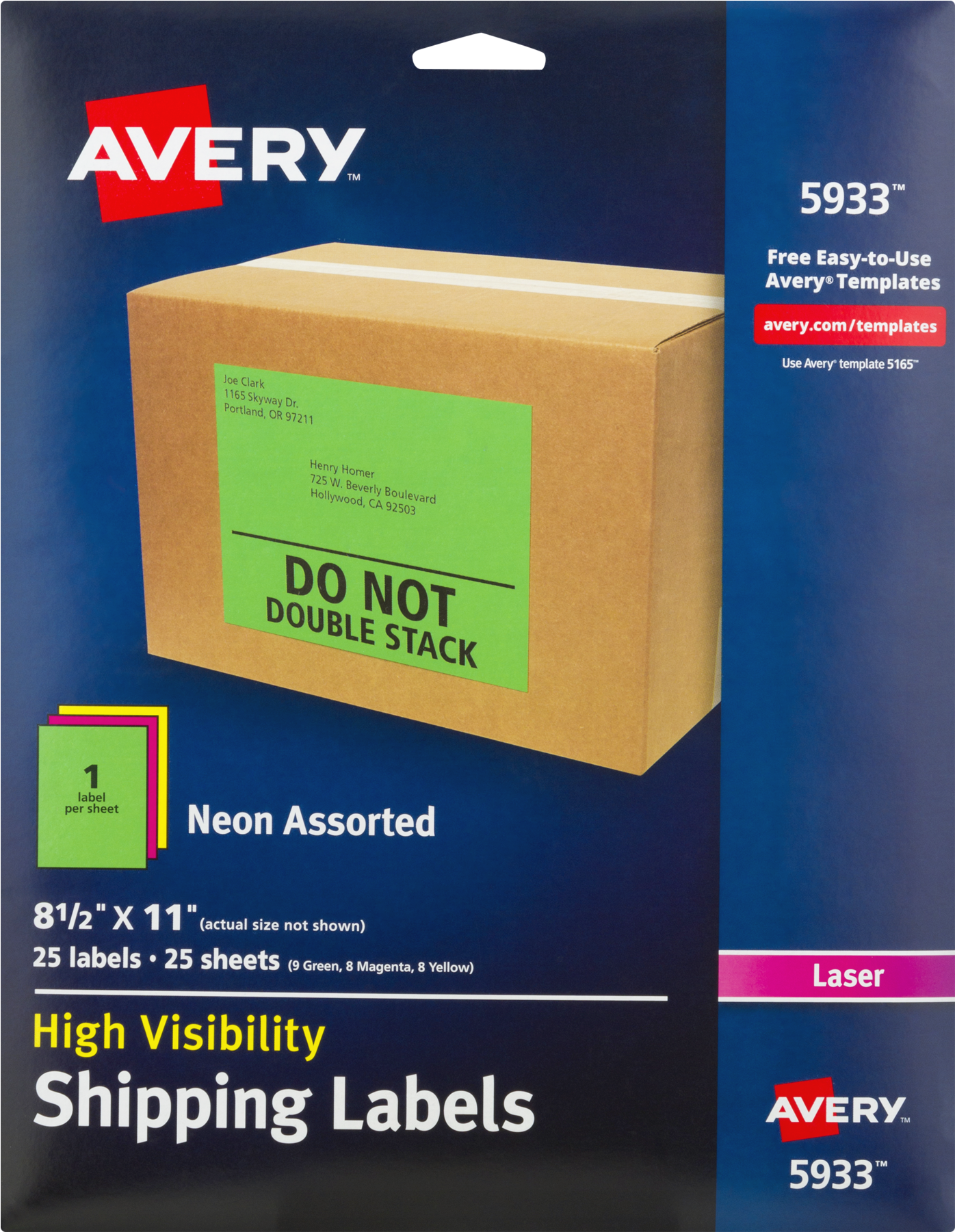 Avery High Visibility Neon Shipping Labels For Laser (1800x1800), Png Download