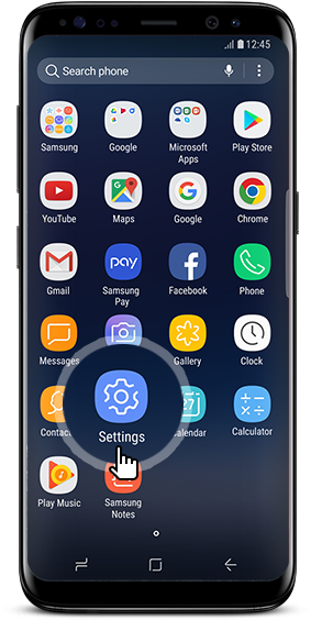 Front View Of Galaxy S8 Midnight Black With 'settings' (720x570), Png Download