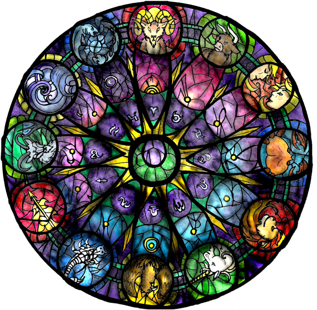 Stained Glass Zodiac Wheel (1024x1003), Png Download