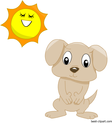 Cute Dog And Sun Free Clipart - Clip Art (450x450), Png Download