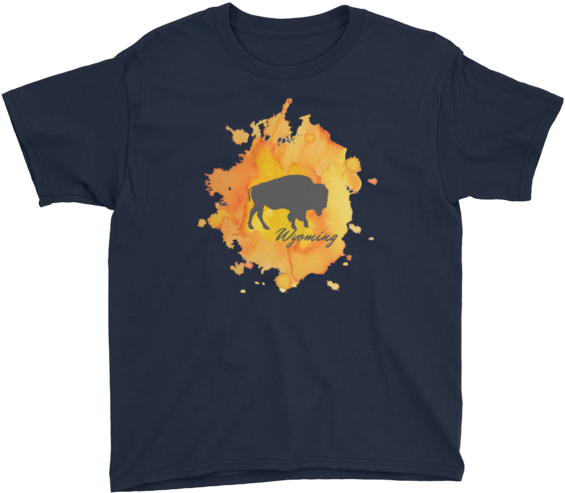 Wyoming Watercolor Burst Bison - T-shirt (600x600), Png Download