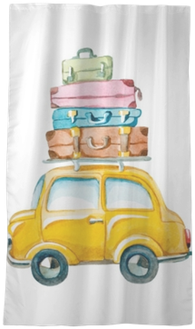 Hand Drawn Yellow Car With Suitcase On The Roof - Watercolor Suitcase Clipart (400x400), Png Download