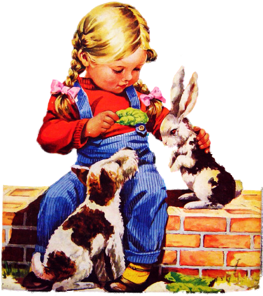 Girl With Bunny And Dog - Toddler (517x592), Png Download
