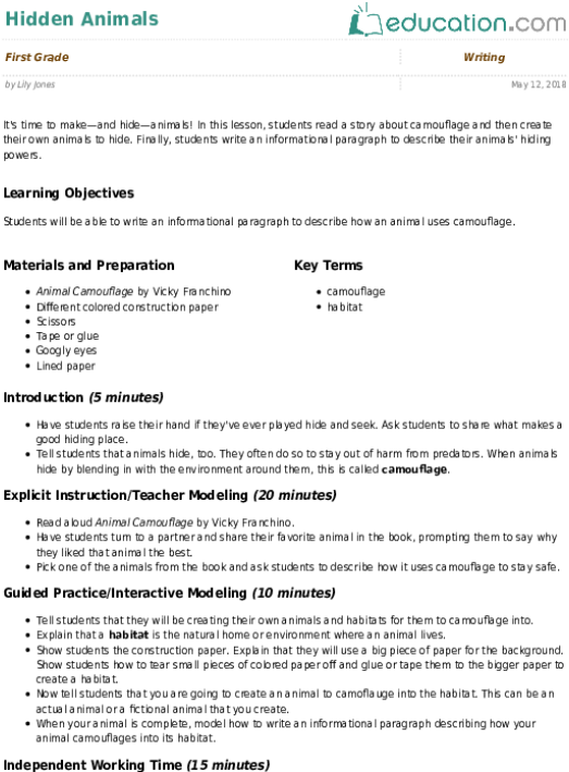 Related Learning Resources - Research Outline Example On Why Animals Camouflage (557x731), Png Download