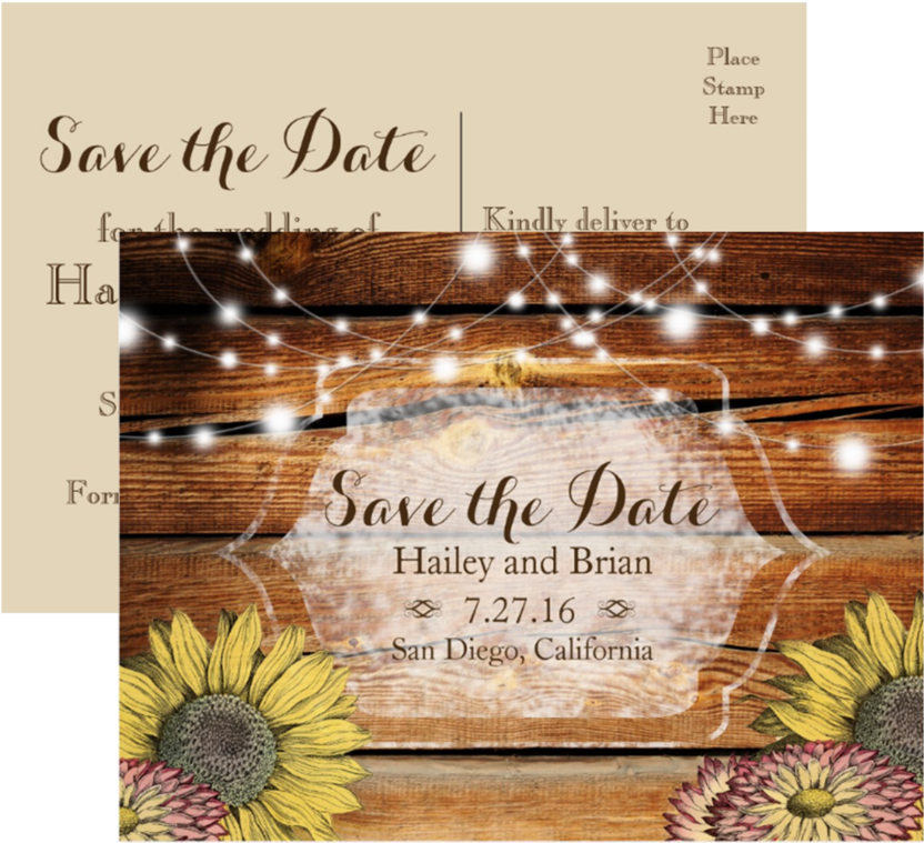 Rustic Wood, Sunflowers, Typography Save The Date Postcard - Birthday (1000x1000), Png Download