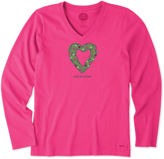 Women's Heart Wreath Long Sleeve Crusher - Life Is Good (570x553), Png Download
