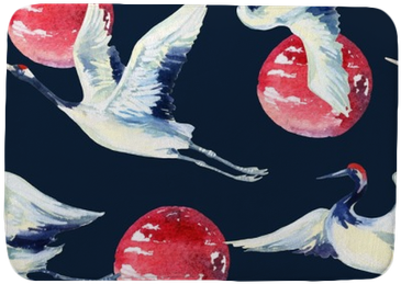 Watercolor Asian Crane Bird Seamless Pattern Bath Mat - Watercolor Painting (400x400), Png Download