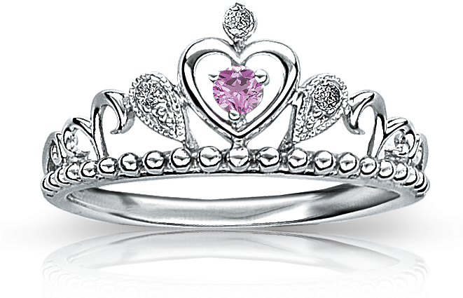 Princess Pink Sapphire & Diamond Tiara Ring In Sterling - Silver Crown For Princess Png (660x500), Png Download