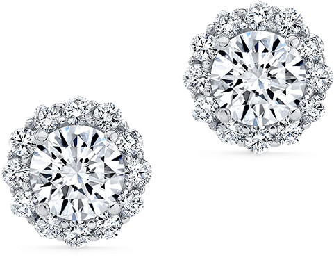 Halo Stud Earrings - 2.30 Ct Round Cut Halo Bridal Engagement Wedding Band (651x445), Png Download