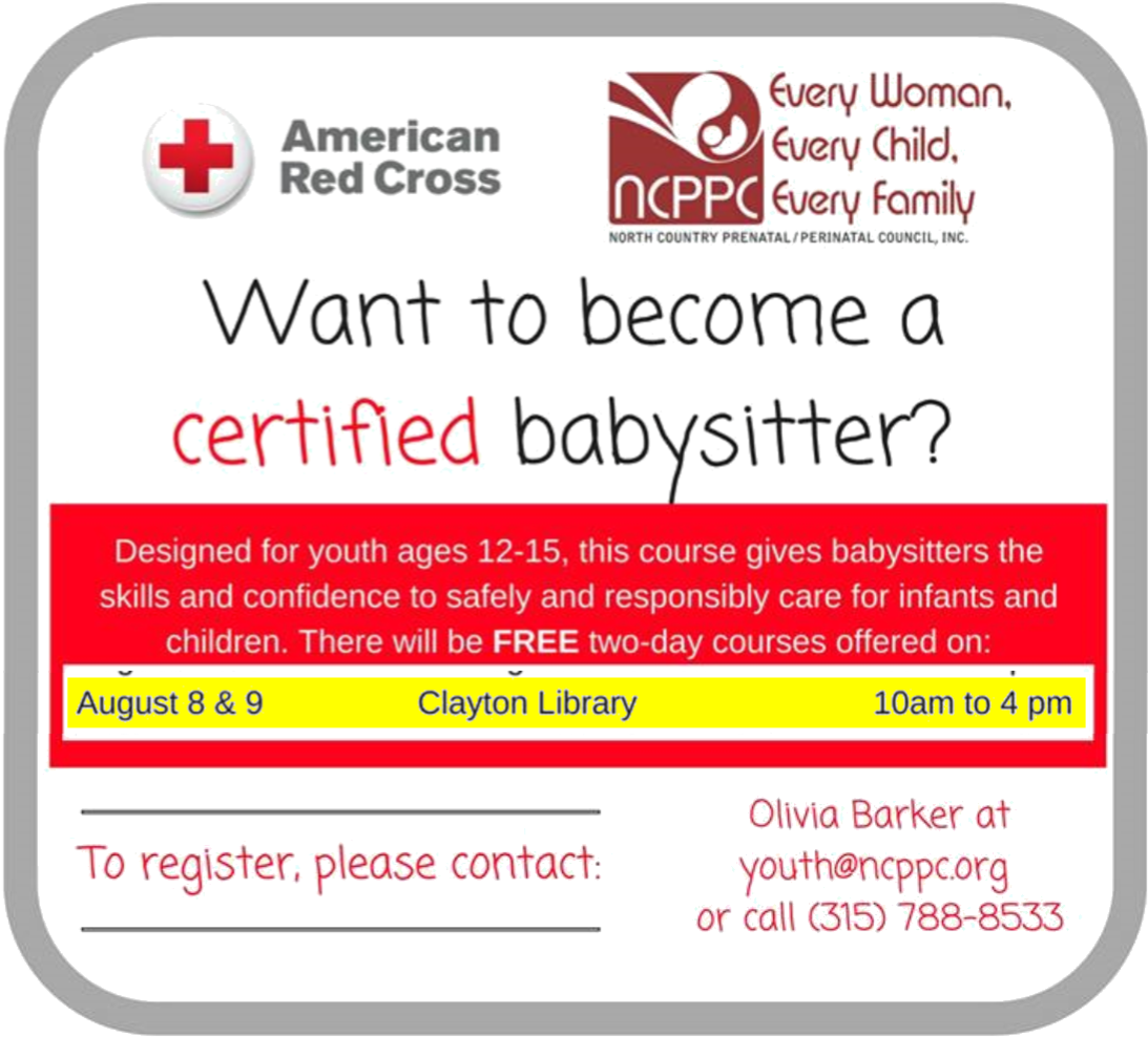Ncppc Will Conduct A 2 Day Red Cross Babysitter Certification - Red Cross Babysitting Course Ad (1117x1031), Png Download