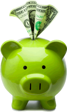 Save Money On Home Care - Green Piggy Bank With Money (290x414), Png Download