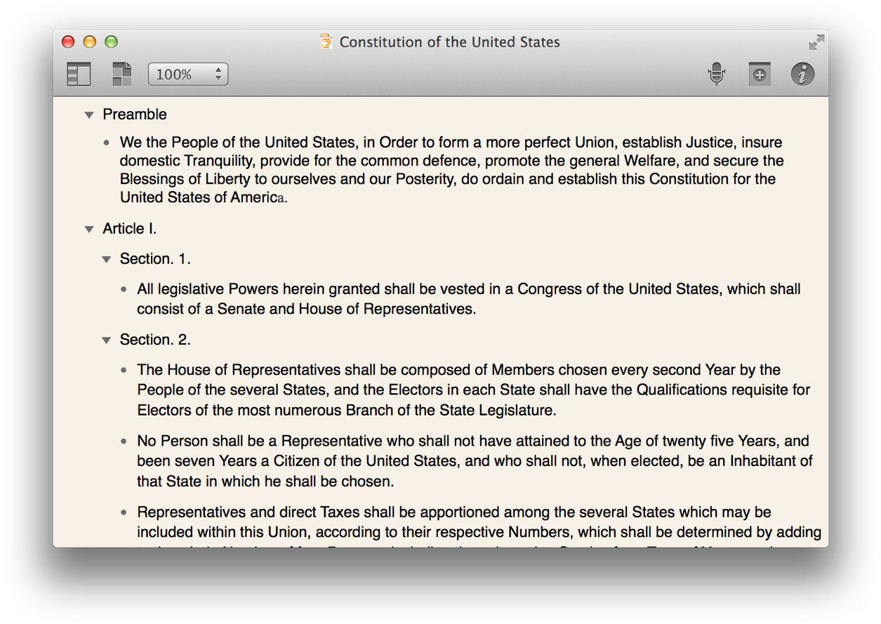 An Omni Outliner Document Containing The Constitution - Document Outline Pages (1280x912), Png Download
