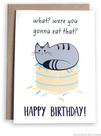 Birthday Wishes Cat Card (429x600), Png Download