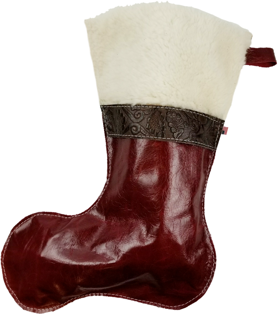 Christmas Stockings In Italian Red Leather With Wool (1001x1088), Png Download