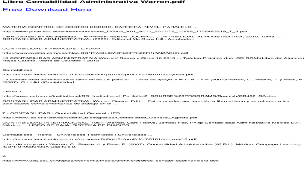 Libro Contabilidad Administrativa De Appyoyo Warren, (1200x630), Png Download