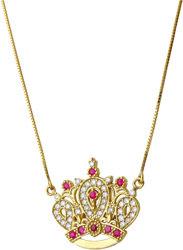 Colar Coroa Com Rubi E Diamantes 18k (900x912), Png Download