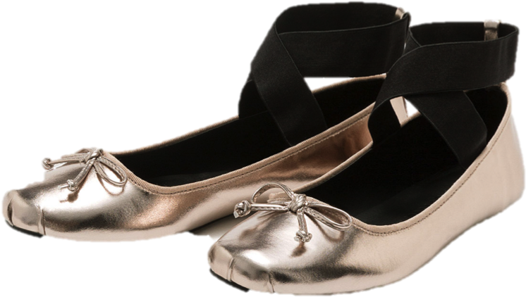 Ballerinas Metalizadas Con Cinta Negra (880x554), Png Download