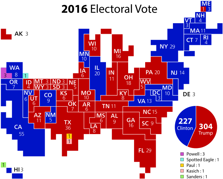 United States Presidential Election, 2016 Cartogram (762x600), Png Download