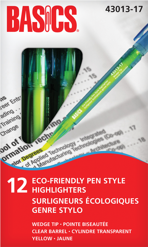 Basics® Eco-friendly Pen Style Highlighters (850x850), Png Download