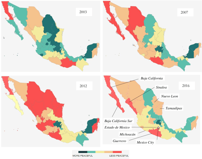 Map Of Milestones In Violence In Mexico (850x646), Png Download