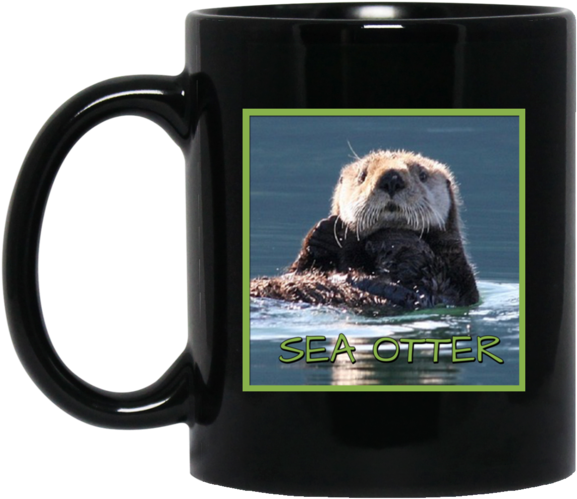 Sea Otter Square 11 And 15 Oz Black Mugs (580x580), Png Download
