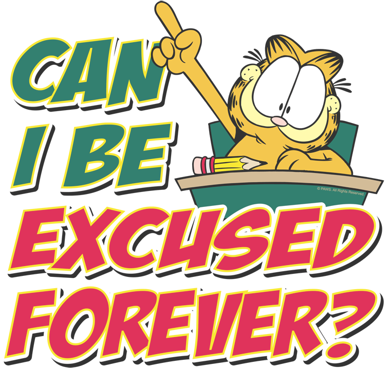 Garfield Excused Forever Youth T Shirt (792x748), Png Download