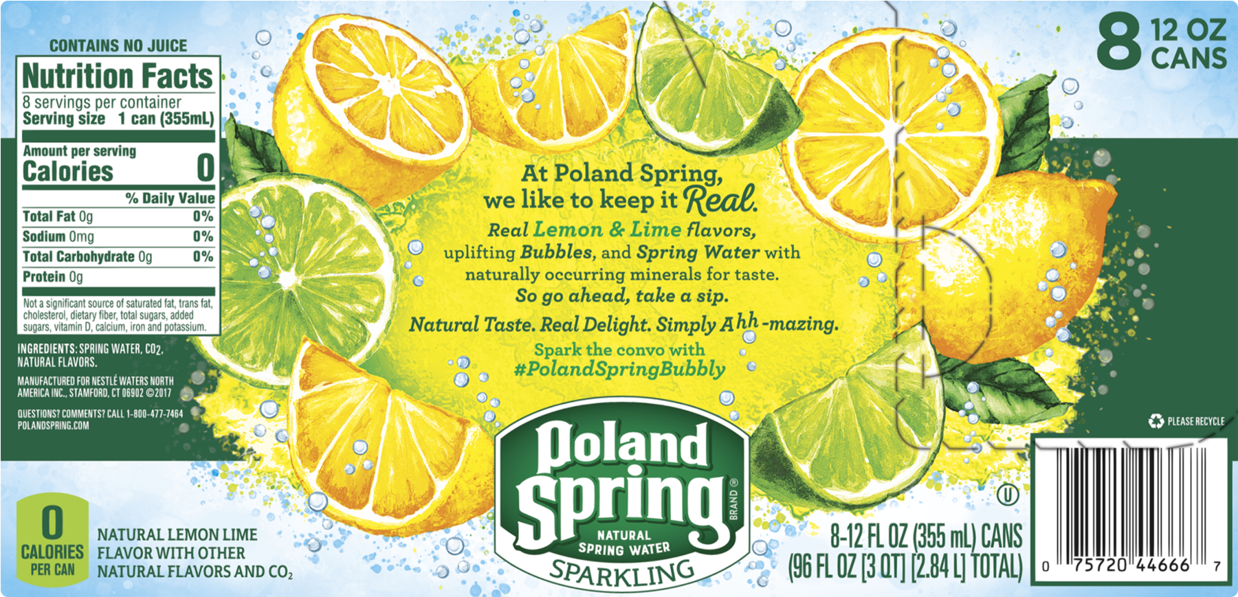 Poland Spring Sparkling Water, Lemon Lime, 12 Oz (1800x1800), Png Download