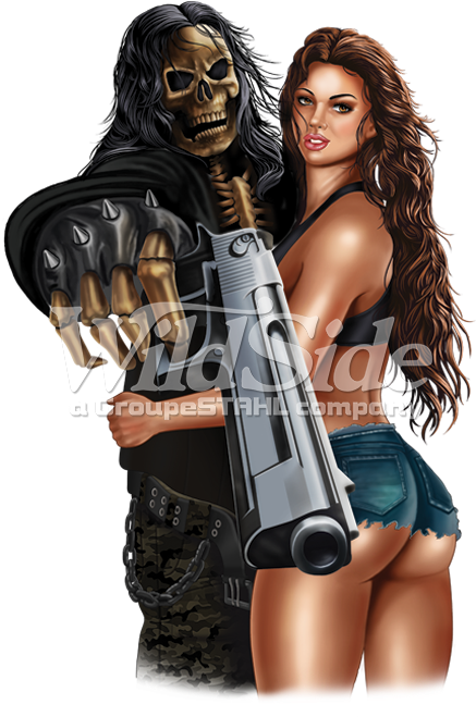 Death & Babe With Gun (675x675), Png Download