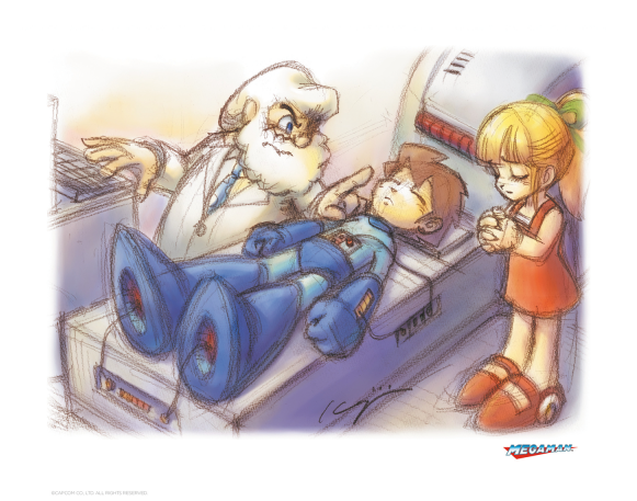 Mega Man Lithograph Concept Artwork (600x600), Png Download