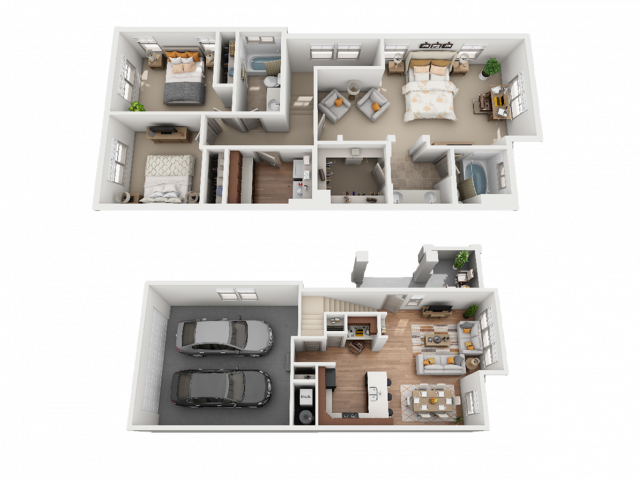 Floor Plans3x2 Townhome (640x480), Png Download