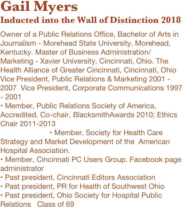 Gail Myers Inducted Into The Wall Of Distinction 2018 (594x671), Png Download