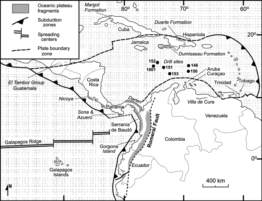 Map Showing The Location Of Known Oceanic Plateau Fragments (850x652), Png Download