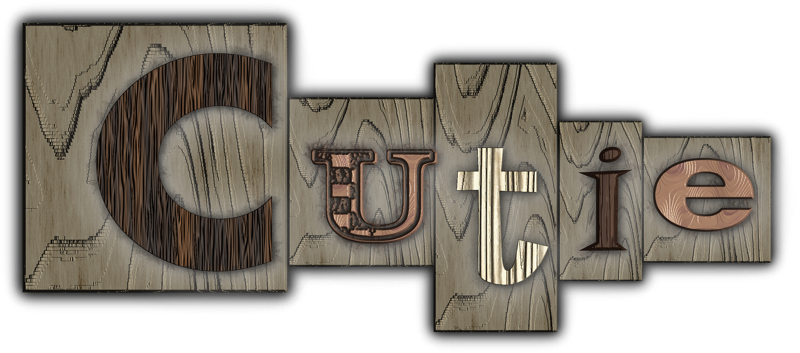 Wooden Cutie Block Letters Freebie (1600x707), Png Download