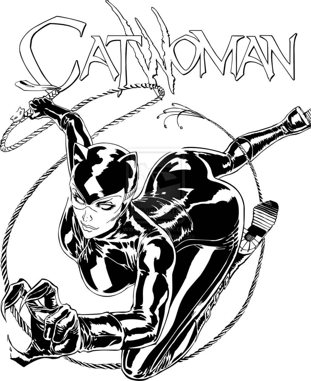 Collection Of Free Catwoman Drawing Black And White - Catwoman Black And White Clipart (1024x1254), Png Download