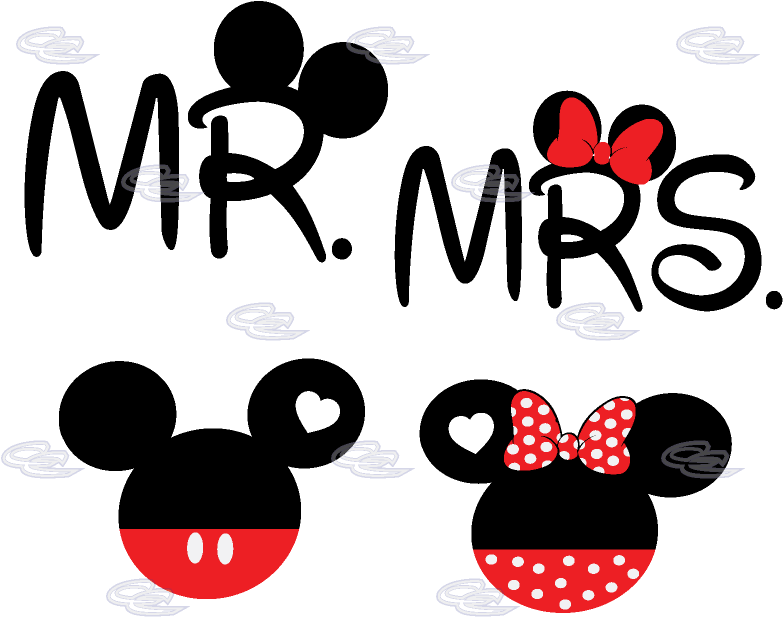Mickey Minnie Mouse Head Mr Mrs With Big Ears - Mr & Mrs Mickey Mouse (812x697), Png Download