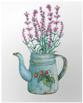 Vintage Blue Metal Teapot With Strawberries Pattern - Vintage Blue Metal Teapot With Strawberry (400x400), Png Download
