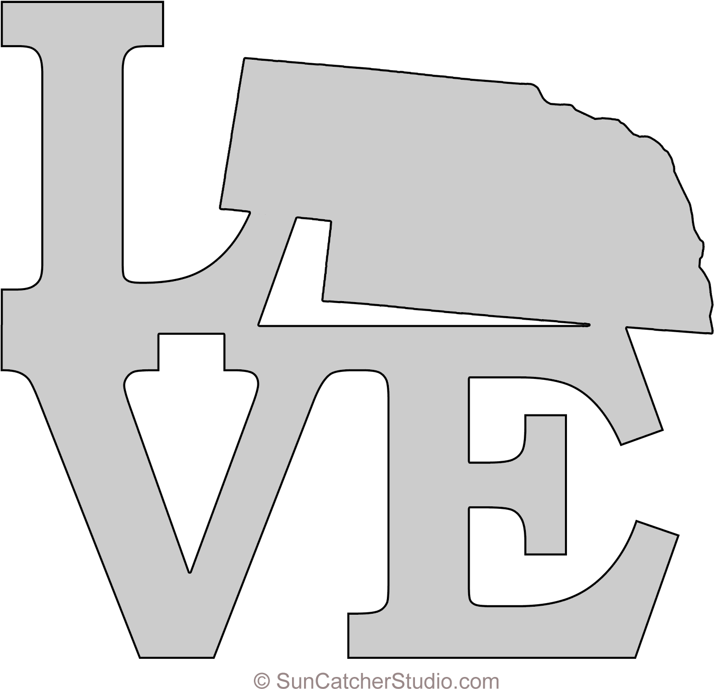 Nebraska Love Map Outline Scroll Saw Pattern Shape - Pattern (1500x1400), Png Download