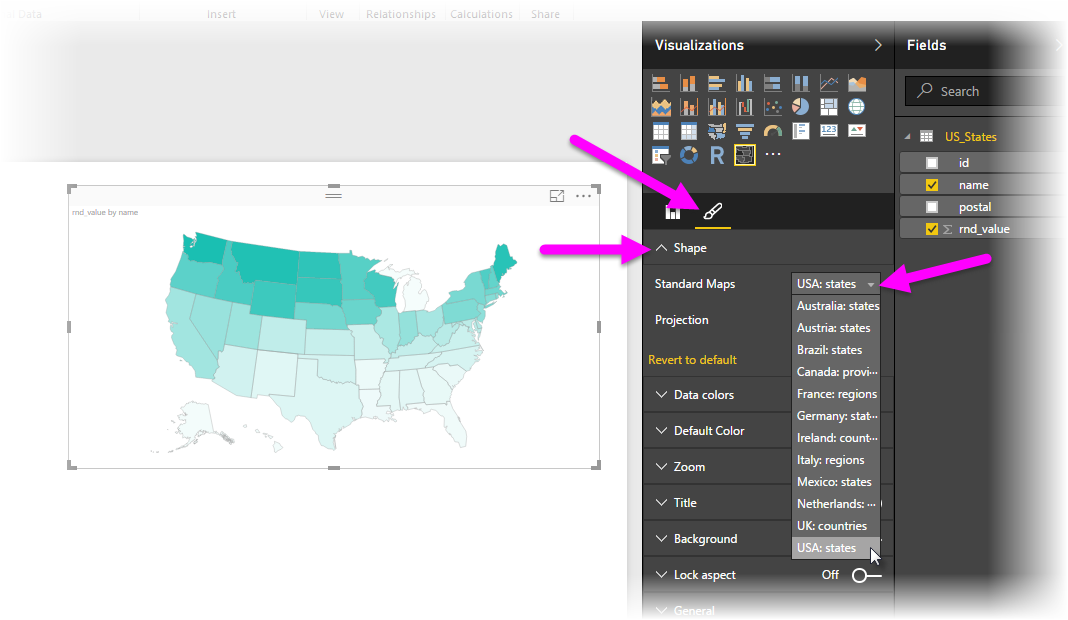 In The Format Settings Pane, Expand Shape, And Select - Shape Map Power Bi (1068x620), Png Download