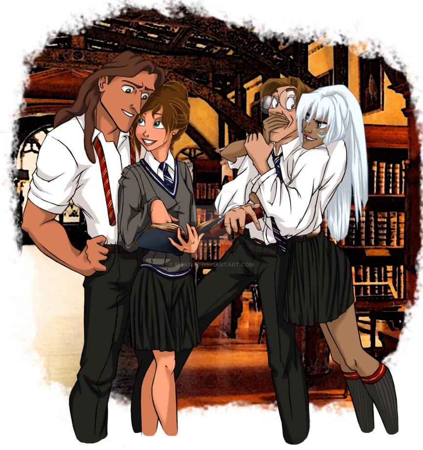 Tarzan, Jane, Milo & Kida As Hogwarts Students - Disney In Hogwarts (866x922), Png Download